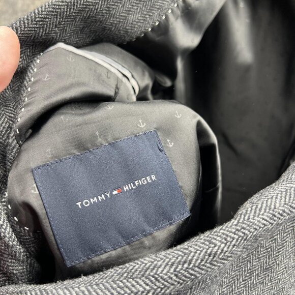 Tommy Hilfiger Blazer Men 46R Gray Suit Dress Jacket Wool Sports herringbone - Picture 9 of 12